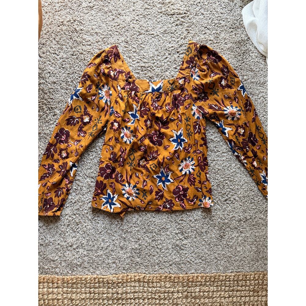 Sonoma Square Neck Floral Puff sleeve top S EUC